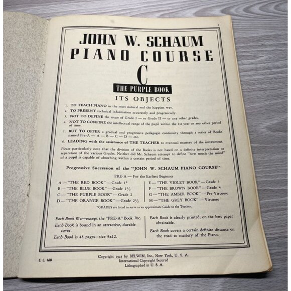 John W Schaum Piano Course C Vintage Sheet Music Songbook The Purple Book 40s - Picture 2 of 7
